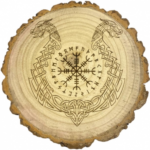 Runic Helm of Awe - Wooden Altar Slice